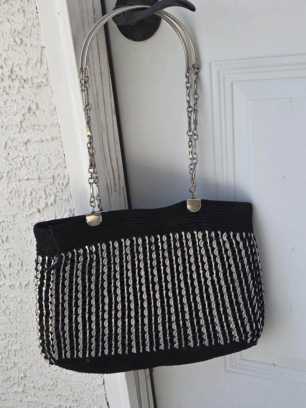 Black Woven Chain-Handle Shoulder Bag